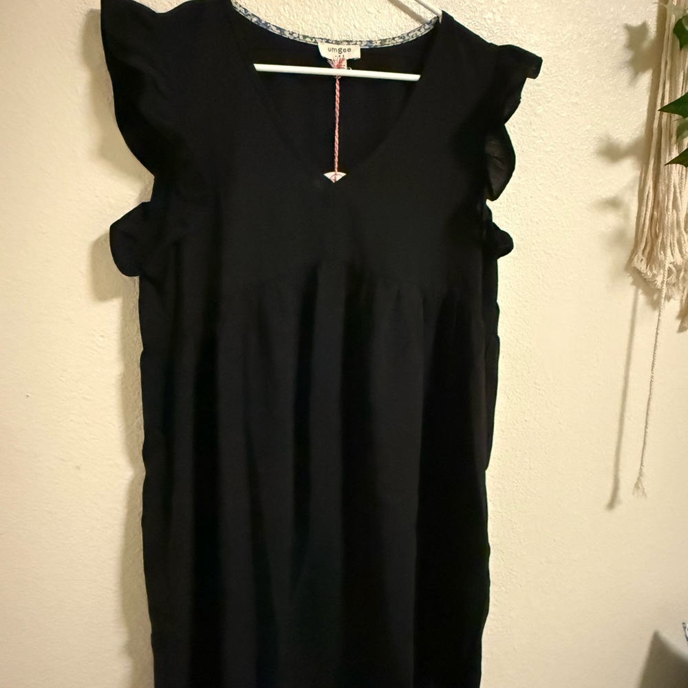 Umgee Black Mini Dress with Ruffle Sleeves
